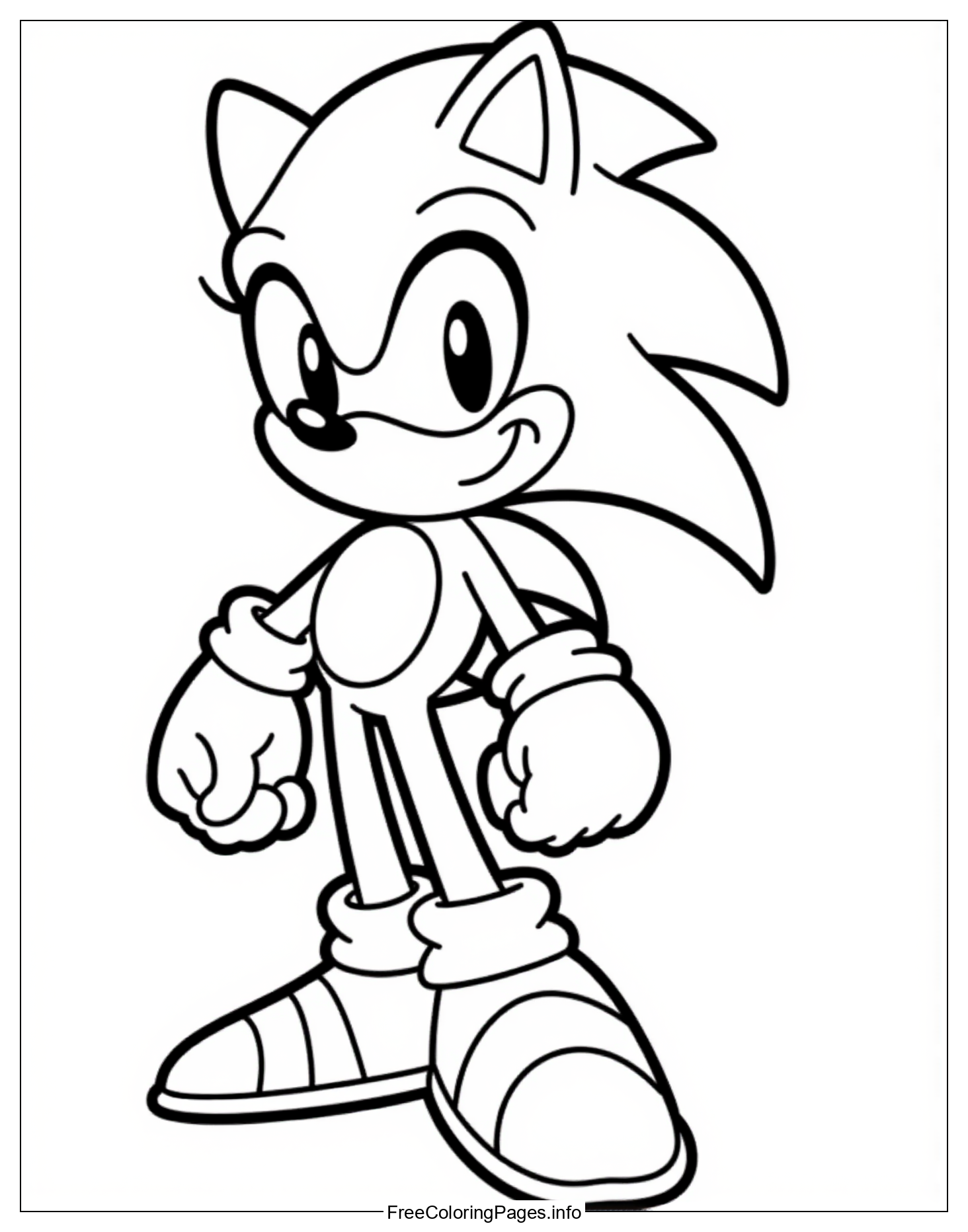 Sonic the Hedgehog Cartoon Character Black-and-White Line Drawing Illustration Coloring Page Template