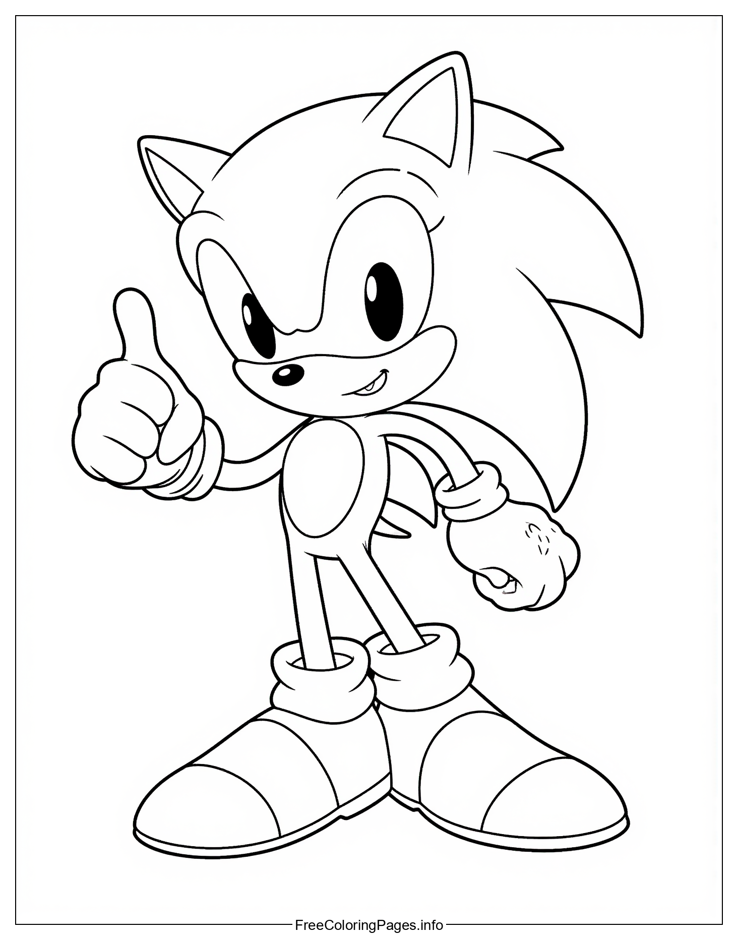 Sonic the Hedgehog Character Coloring Page Featuring a Cool Cartoon Style Design, Free to Print and Color