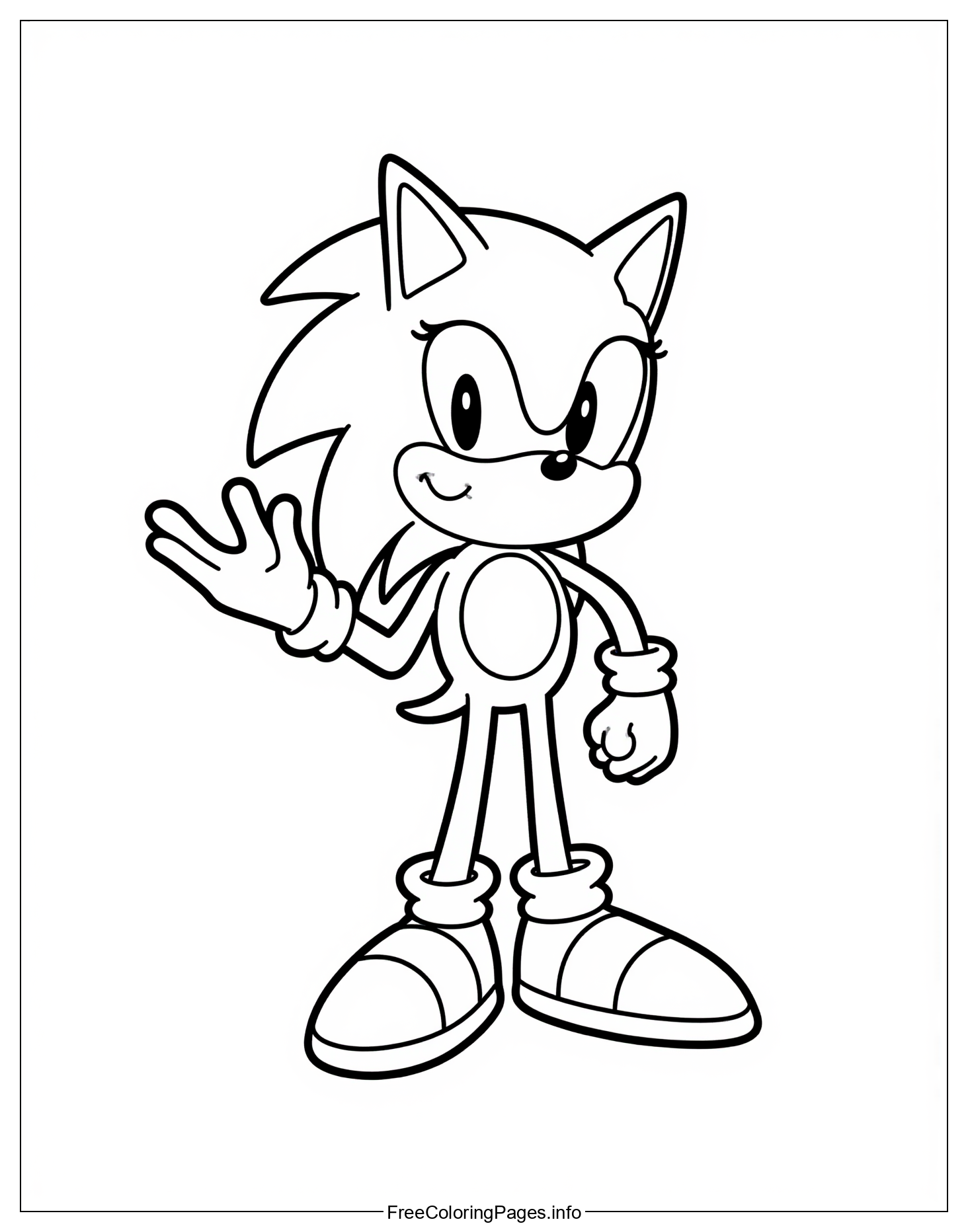 High-Resolution Free Sonic the Hedgehog Coloring Page for Children and Adult Colorists, Downloadable PDF and JPG Formats Available.