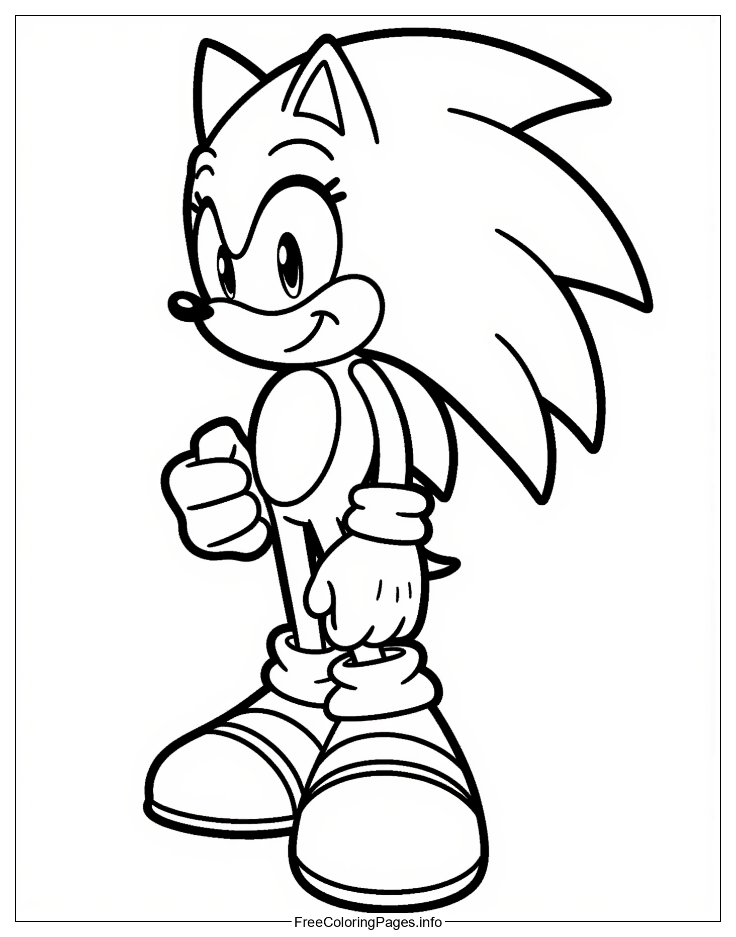 A Detailed Outline Drawing Of Classic Sonic The Hedgehog In His Signature Pose Is Perfectly Captured In This Image, Ready To Add Some Fun And Excitement To Your Coloring Session