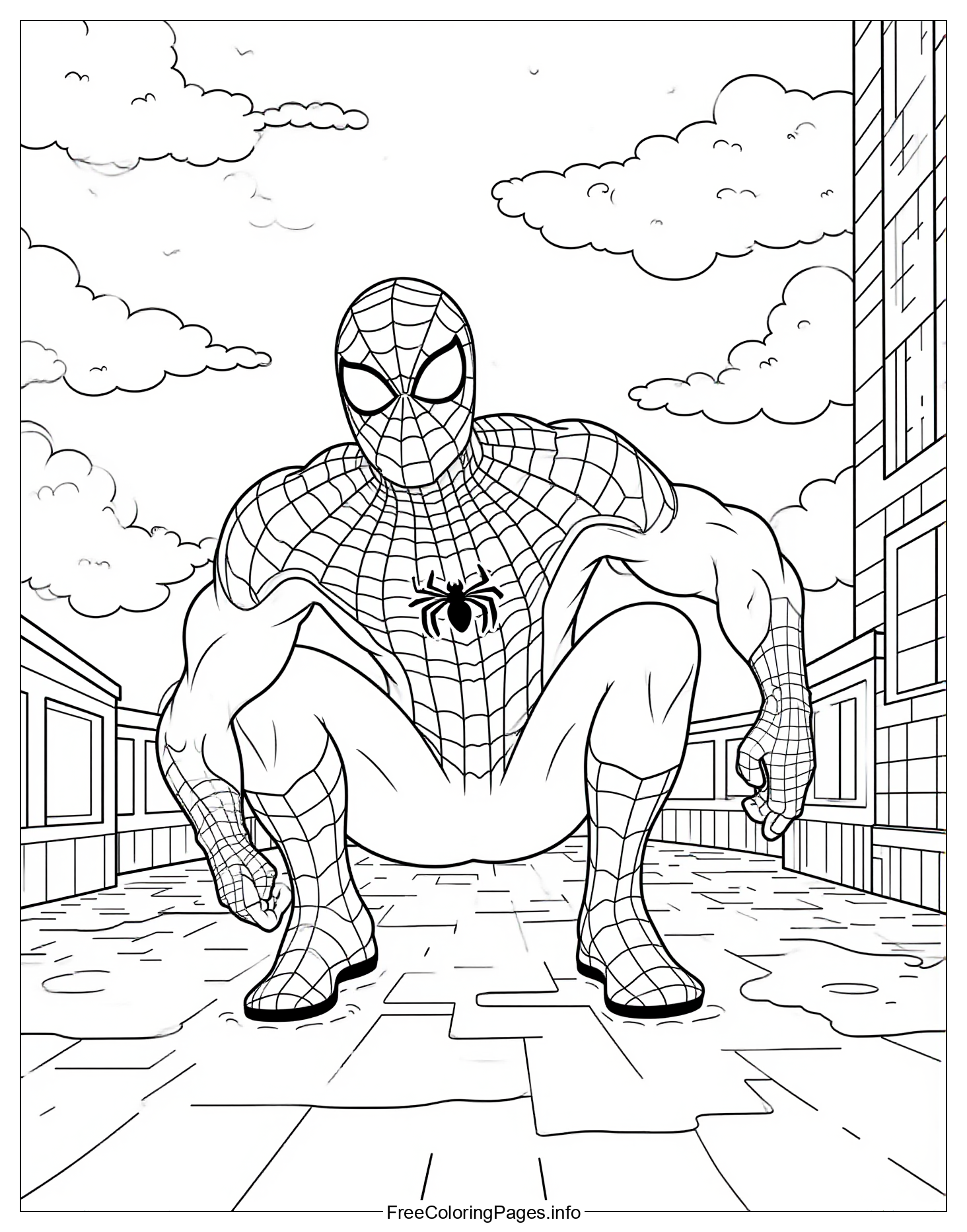 Spiderman Superhero Character Free Coloring Page for Children to Print and Color