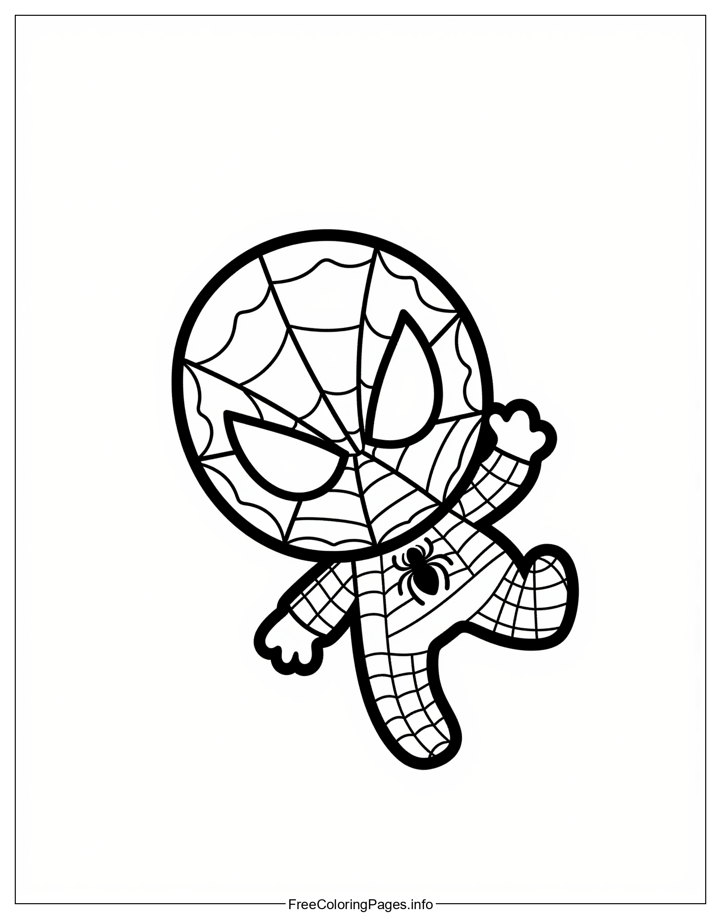 Spiderman Free Colouring Page Image: High-Quality Illustration of a Cute, Chibi-Style Spiderman Character Ready to be Coloured In